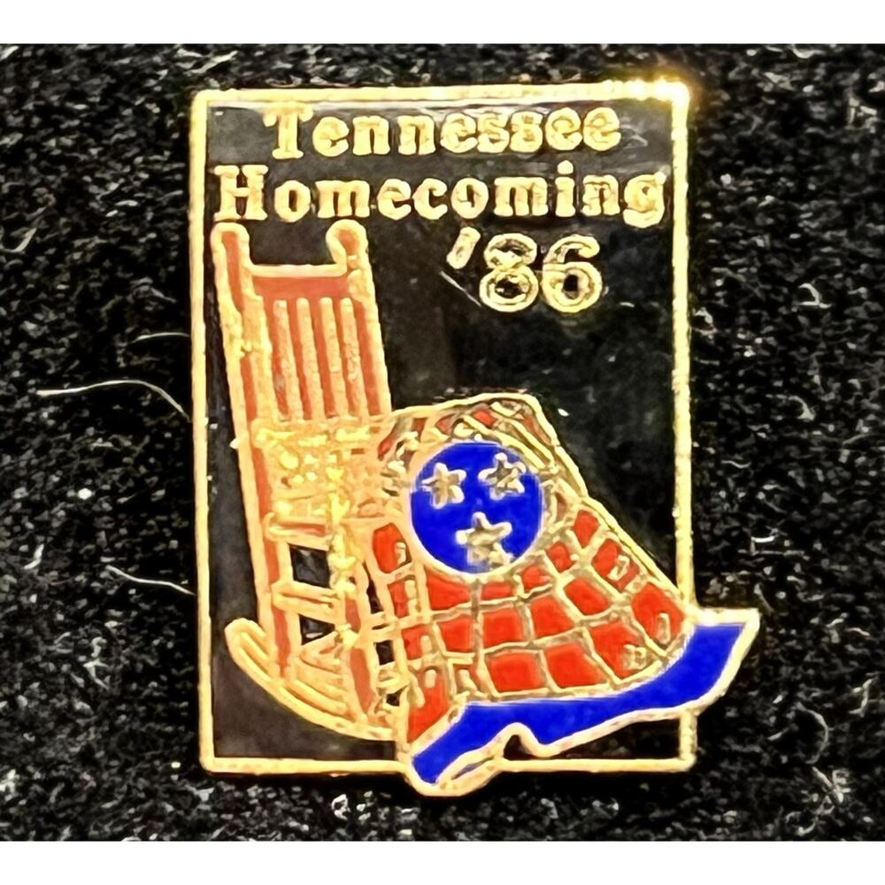 Tennessee Homecoming '86 Rocking Chair Flag Quilt Vintage Lapel Pin Pinback